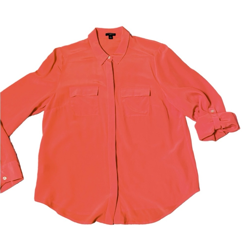 Ann Taylor Vibrant Orange Button-Down Silk Shirt size 12 - Picture 5 of 11